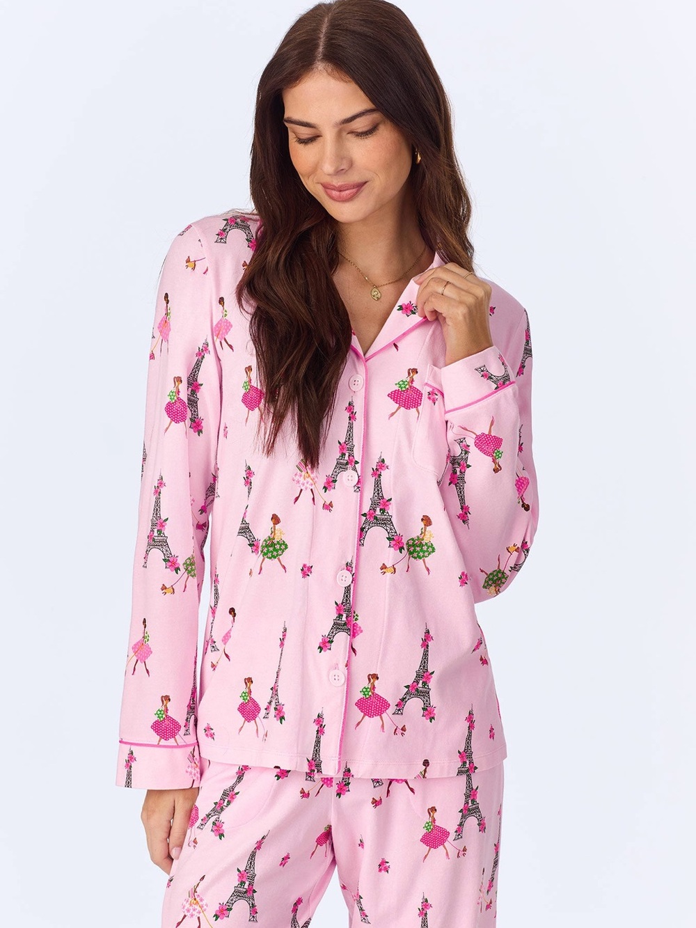 Bedhead Pajamas Tres Chic Paris Print Long Sleeve Pajama Top Pink Multi Size S
